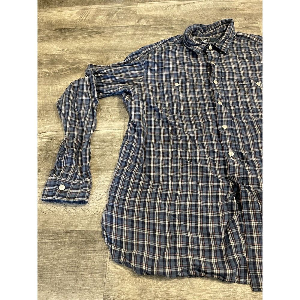 Polo Ralph Lauren Linen Button Up Shirt Men's XL Blue Plaid Breathable‎ Preppy - Picture 7 of 10